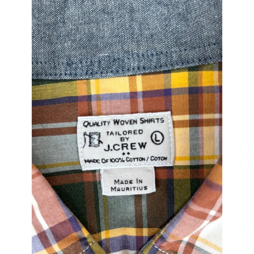 J Crew Tailored Fit‎ Plaid Shirt Large Green Yellow Button-Down Cotton Casual